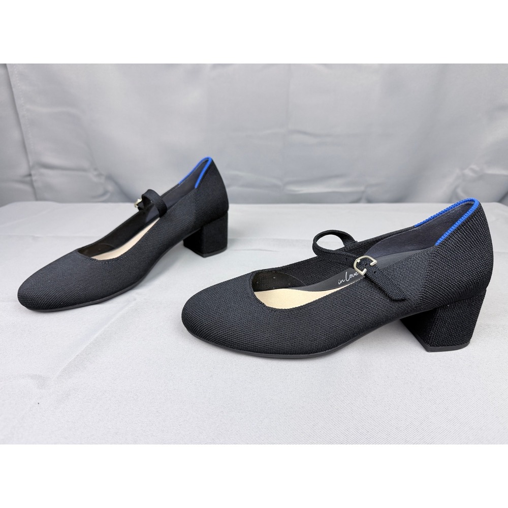 Rothys The Mary Jane Block Heel Black Solid Knit Shoes W8.5 223-001 - Picture 4 of 11